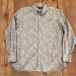 Cremieux Men's Blue and Gold Floral Shirt